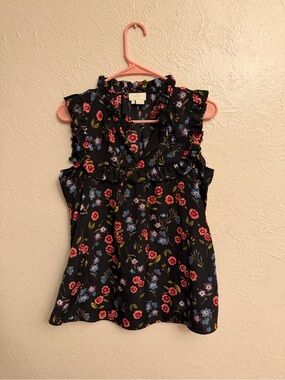 Kate Spade Floral Ruffle Wild Ones Meadow Yoke Top Sleeveless Blouse Tank Top